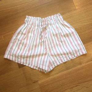 Cream Striped Linen Shorts